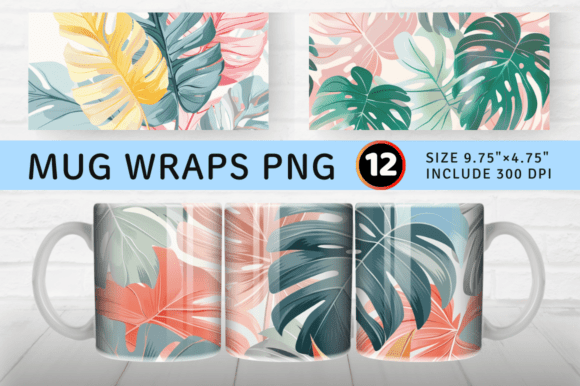 Download Pastel Jungle Tropical Leaf Mug Wrap Sub - Mug wrap Collection