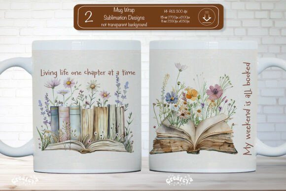 Download Floral Book Lover Quote Mug Wrap Png - Mug wrap Collection