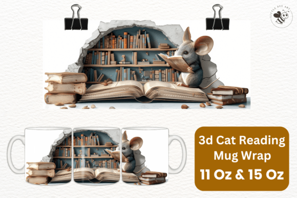 Download 3d Cat Reading Mug Wrap Template - No 13 - Mug wrap Collection