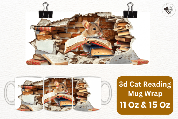 Download 3d Cat Reading Mug Wrap Template - No 15 - Mug wrap Collection