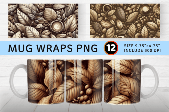 Download Coffee Leaf Mug Wrap Sublimation Design - Mug wrap Collection