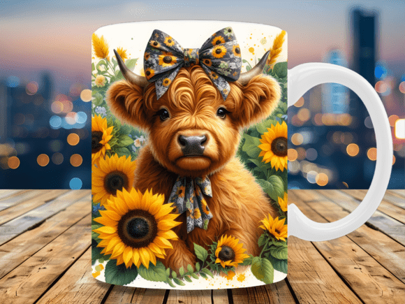 Download Sunflower Highland Cow Mug Wrap - Mug wrap Collection