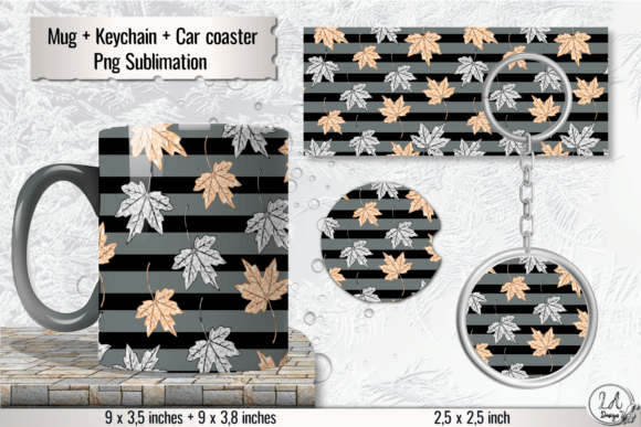 Download Fall Leaves Black Stripes Mug Wrap - Mug wrap Collection