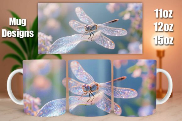Download Glitter Dragonfly Floral Leaf Mug Wrap - Mug wrap Collection