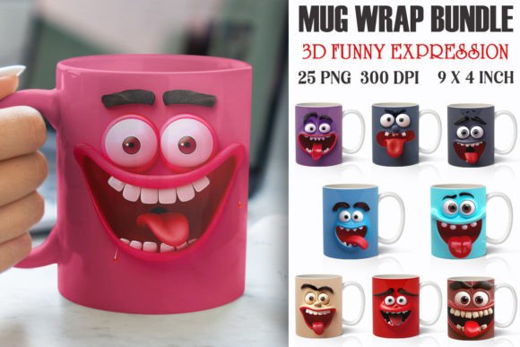 Download Funny Expression 3D Mug Wrap Bundle - Mug wrap Collection
