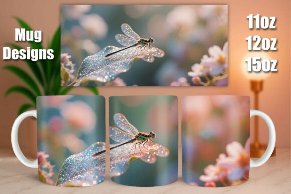 Download Glitter Dragonfly Floral Leaf Mug Wrap - Mug wrap Collection