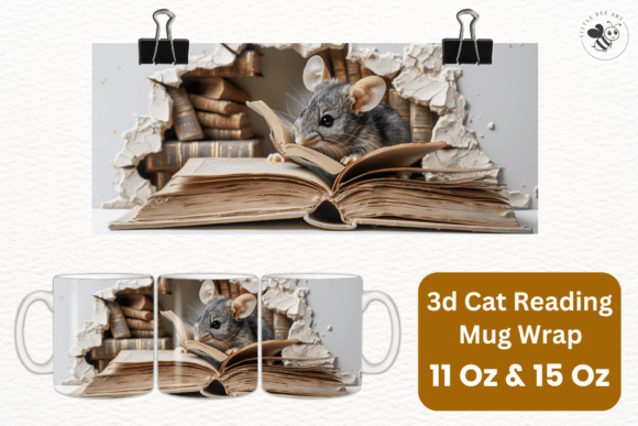 Download 3d Cat Reading Mug Wrap Template - No 20 - Mug wrap Collection