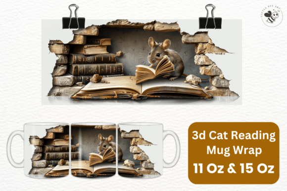 Download 3d Cat Reading Mug Wrap Template - No 10 - Mug wrap Collection