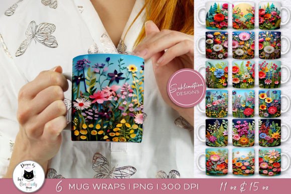 Download Layered Paper Floral Mug Wraps | 3D Mugs - Mug wrap Collection