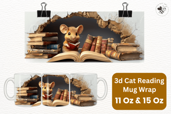 Download 3d Cat Reading Mug Wrap Template - No 18 - Mug wrap Collection
